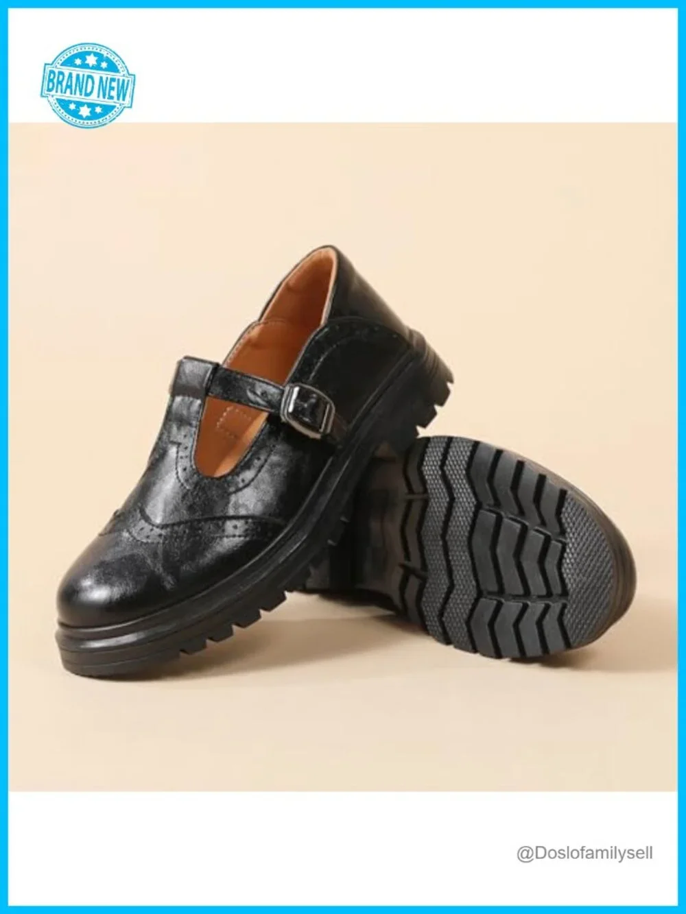 Women Platform Mary Jane Oxford Shoes Faux Leather T-Strap Buckle